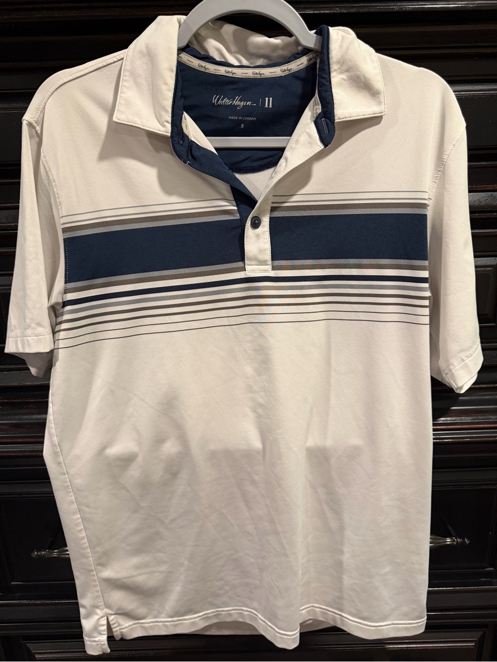 White/Blue Striped Performance Polo Shirt by Walter Hagen